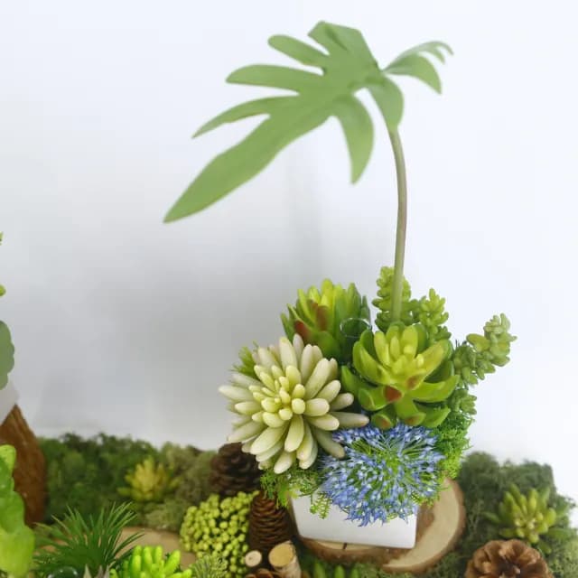 【HUGO DECO 榆果傢飾】春雨葉多肉香氛植栽(擬真植物/人造盆栽/綠化/佈置/禮物)