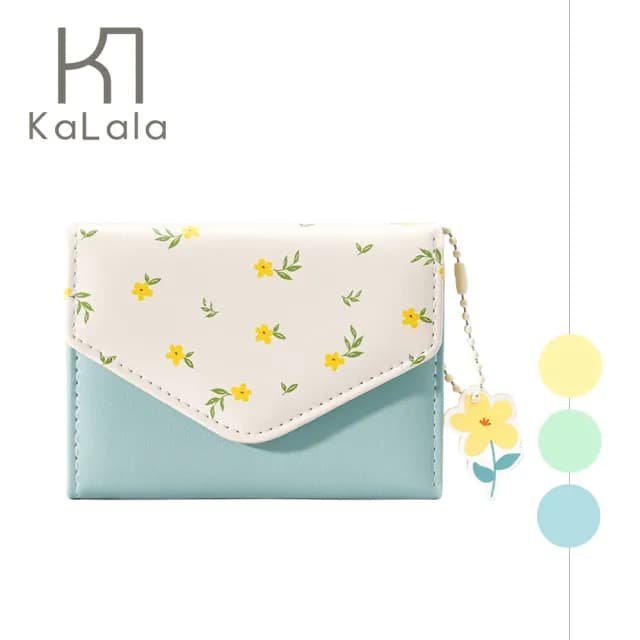 【KaLala】雙11 清新夏茉 三折信封式短夾/皮革零錢包/證件包/卡夾