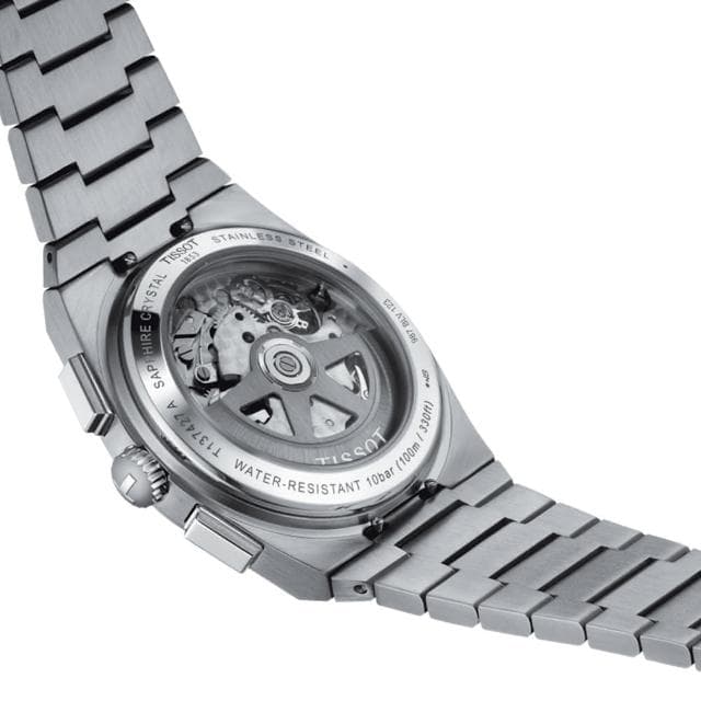 【TISSOT 天梭 官方授權】PRX系列 復古風酒桶型三眼計時機械錶-41.5mm/綠 情人節 禮物(T1374271109100)