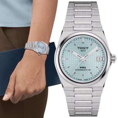 【TISSOT 天梭 官方授權】PRX系列 1970年代復刻 冰川藍 機械腕錶 畢業禮物 送禮 推薦(T1372071135100)