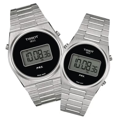 【TISSOT 天梭 官方授權】PRX 復古數位對錶 母親節 禮物 推薦(T1374631105000 / T1372631105000)