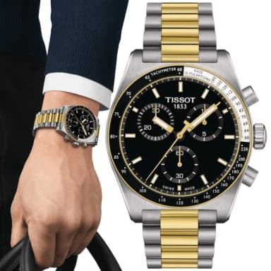 【TISSOT 天梭 官方授權】PR516 復刻1970 黑金 計時腕錶 畢業禮物 送禮 推薦(T1494172205100)