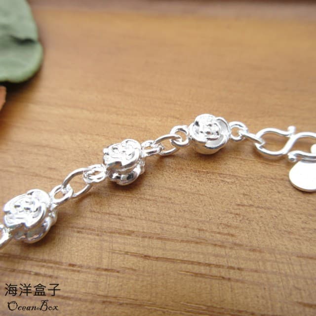 【海洋盒子】立體雙面雪白玫瑰花S999純銀手鍊贈禮盒(母親節 母親節送禮 禮盒 S999足銀 純銀)