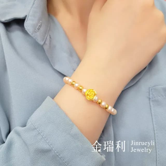 【金瑞利】雙11 黃金串珠手鍊 0.46錢  珍愛玫瑰(±1厘)