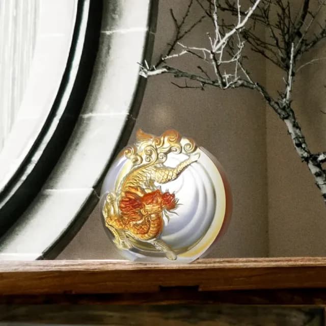 【琉璃工房】舞朝陽琥珀色 加 底座透9*9*2.5cm(入厝禮/送禮/琉璃/禮物/水晶/藝術品/結婚/開業/企業)