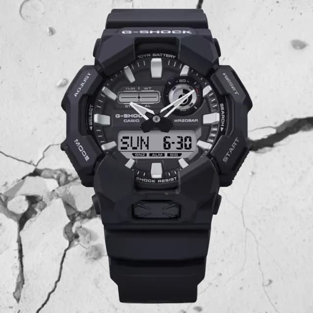 【CASIO 卡西歐】G-SHOCK 大錶殼 實用功能 雙顯錶-黑 七夕 情人節禮物(GA-010-1A)