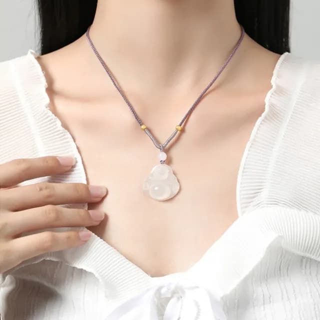 【MoonDy】白玉髓項鍊 彌勒佛像鍊 玉墜 新中式項鍊 手工編織項鍊 紫色項鍊 可調節 女項鍊 禮物