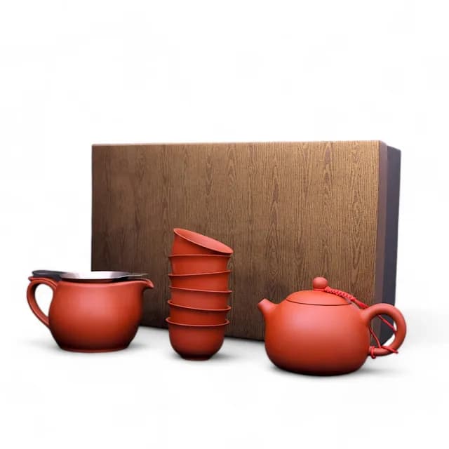 【台灣製造 鶯歌陶藝】精緻西施壺茶具禮盒 八入組(茶具 茶壺 朱泥 紫砂 茶海 公道杯 泡茶壺)