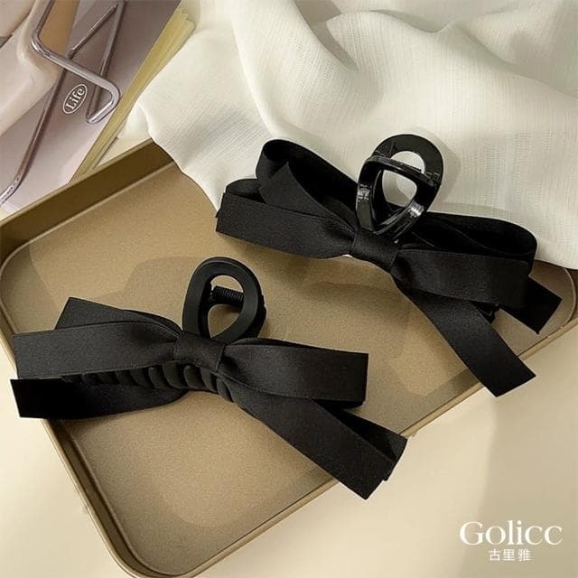 【Golicc】氣質赫本風 黑色蝴蝶結 抓夾(母親節 生日 情人節 髮飾 頭飾 鯊魚夾 抓夾 禮物)