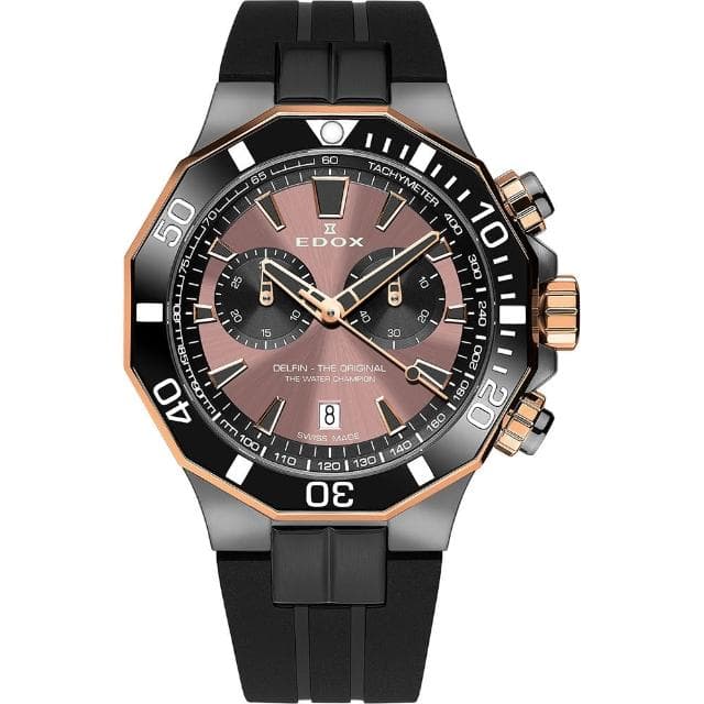 【EDOX 伊度】Delfin 海豚200米潛水計時手錶-43mm 送禮 禮物 推薦(E10112.357GRNCA.BRNR)
