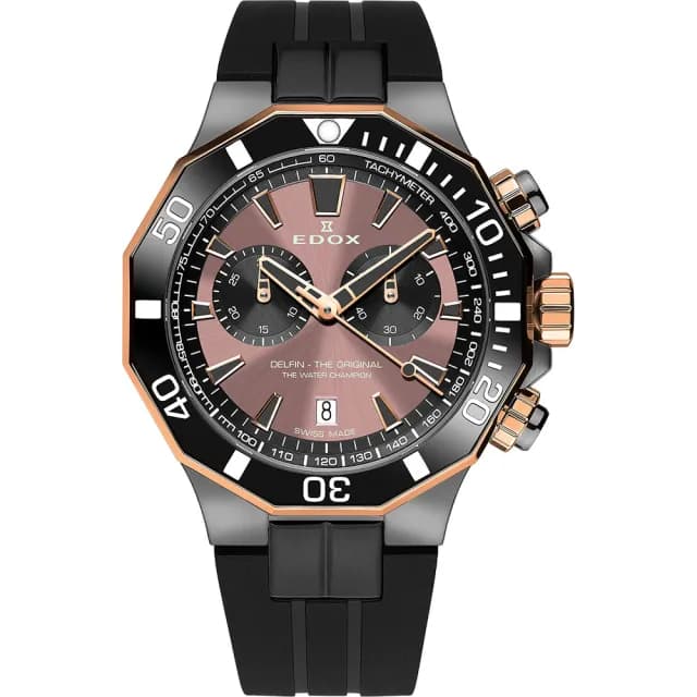 【EDOX 伊度】Delfin 海豚200米潛水計時手錶-43mm 送禮 禮物 推薦(E10112.357GRNCA.BRNR)