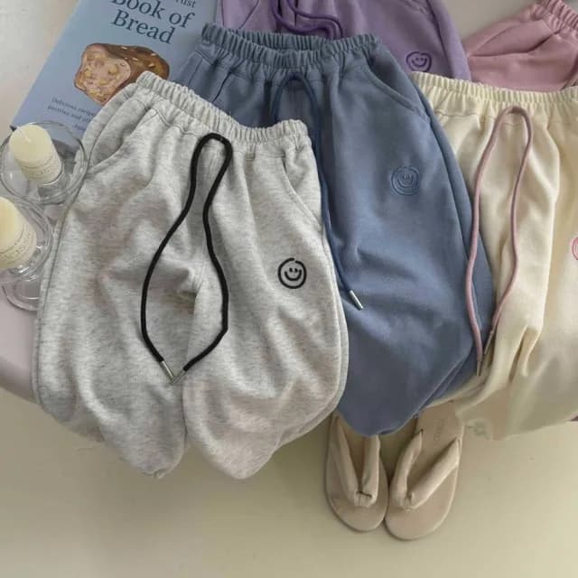 【Baby 童衣】兒童長褲 笑臉簡約素色束腳運動褲 童裝 89086(共５色)