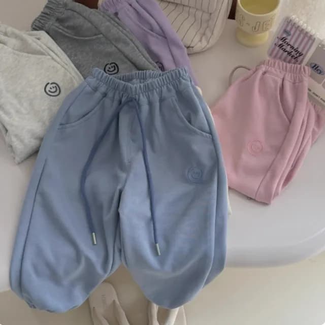 【Baby 童衣】兒童長褲 笑臉簡約素色束腳運動褲 童裝 89086(共５色)