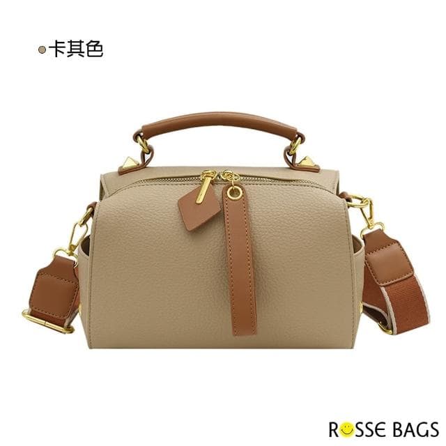 【Rosse Bags】母親節禮物 質感潮流配色軟皮手提肩背枕頭包(現+預  白色 / 灰色 / 卡其色 / 棕
