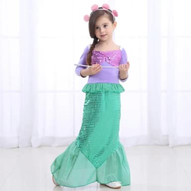 【橘魔法】萬聖節服飾 美人魚洋裝+貝殼髮箍(造型服 套裝 角色扮演 cosplay 表演 女童 兒童 童裝)
