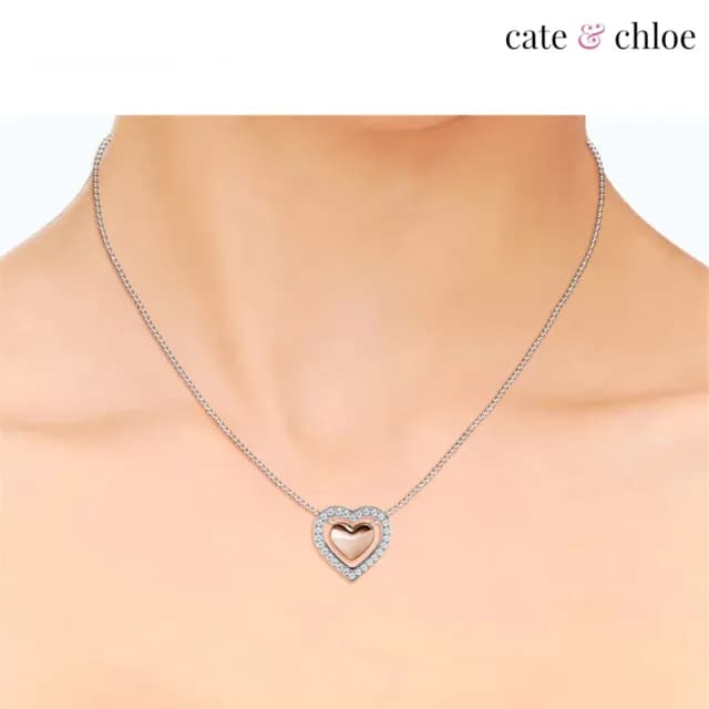 【Cate & Chloe】Zendaya 18K白金浪漫雙心項鍊(美國輕時尚品牌)