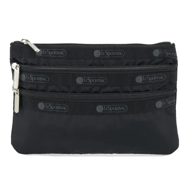 【Lesportsac】三層拉鍊化妝包 禮物 推薦(神秘黑)