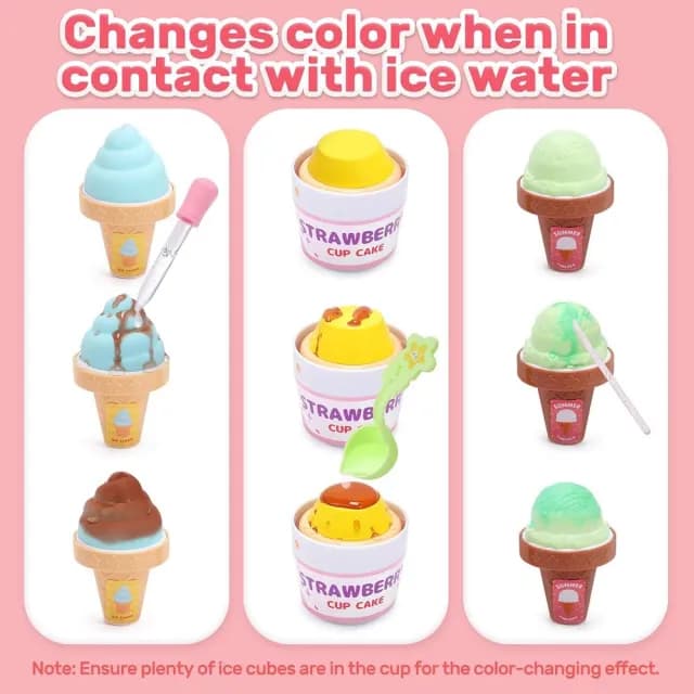 【CuteStone】兒童仿真變色冰淇淋與冰淇淋機套裝玩具33件遊戲組(生日禮物 冰淇淋玩具 女孩玩具)