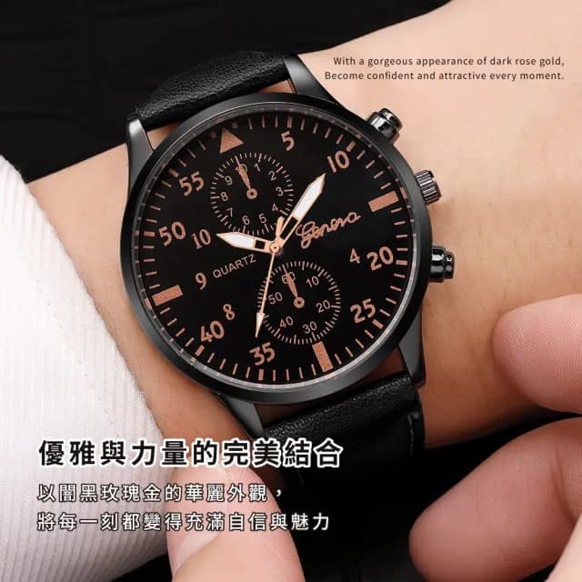 【百搭腕錶】闇黑玫瑰金商務手錶(石英錶 休閒錶 方形錶 腕錶 男錶 禮物 簡約手錶 國中 高中生 錶帶)