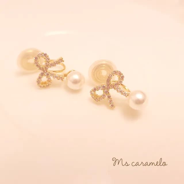 【焦糖小姐 Ms caramelo】夾式耳環(貝珠+鋯石耳環)