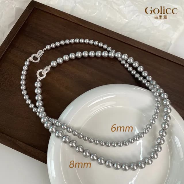 【Gulicc】項鍊 最愛經典 珍珠 麻灰色(雙11 聖誕節 生日 鎖骨鍊 項鍊 飾品 禮物)