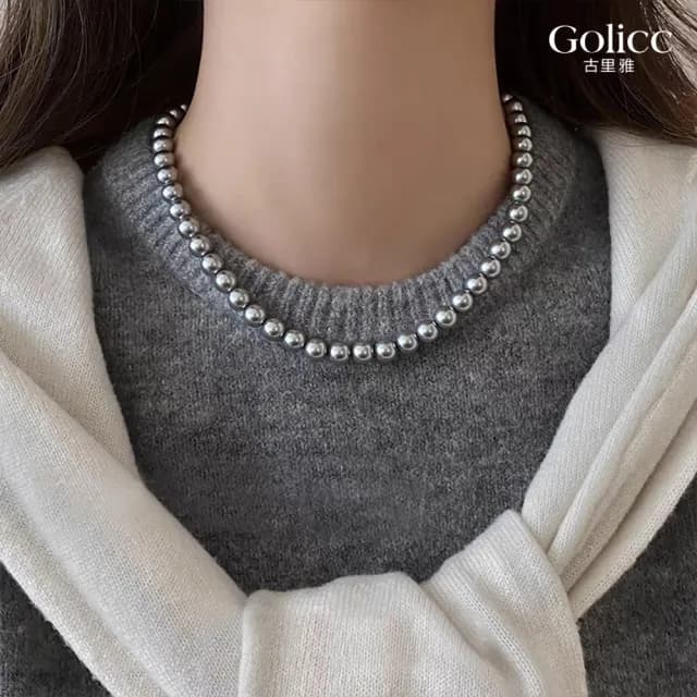 【Gulicc】項鍊 最愛經典 珍珠 麻灰色(雙11 聖誕節 生日 鎖骨鍊 項鍊 飾品 禮物)