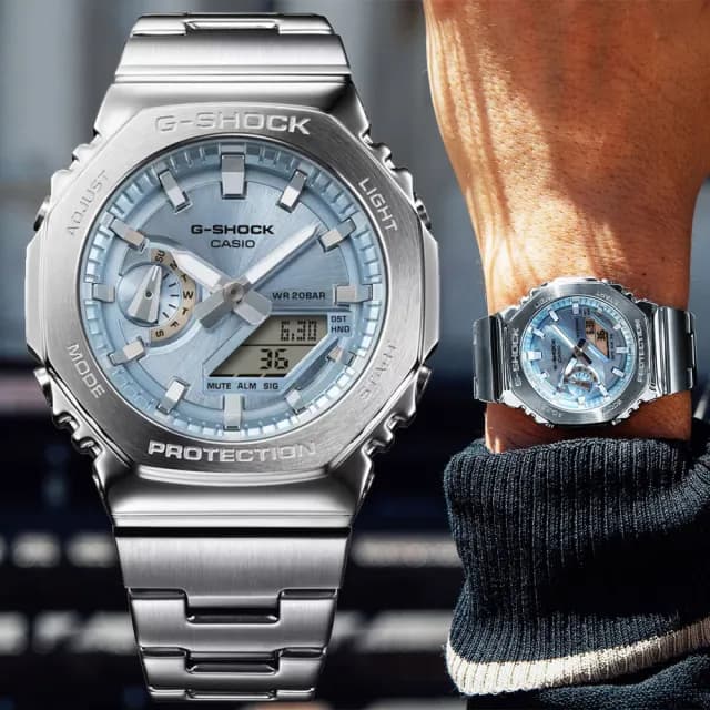 【CASIO 卡西歐】G-SHOCK 八角金屬雙顯腕錶 父親節 禮物  送禮 推薦(GM-2110D-2A)