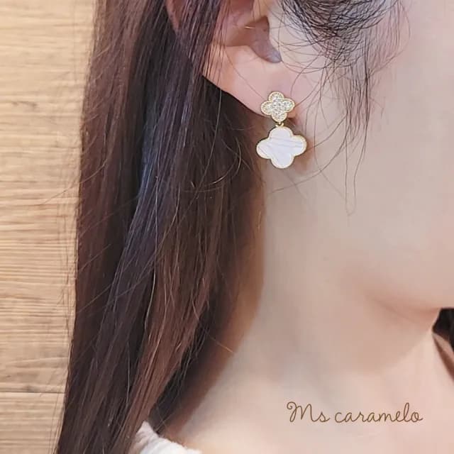 【焦糖小姐 Ms caramelo】合金 夾式 彩貝 鋯石耳環(鋯石耳環)