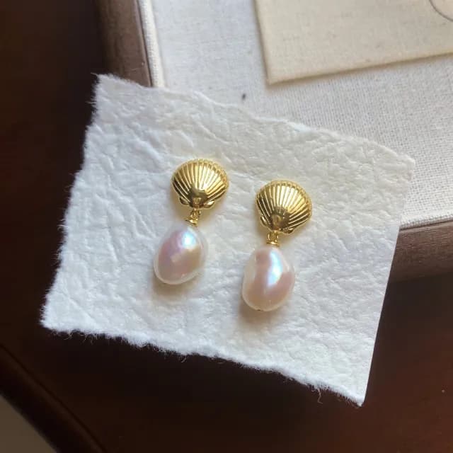 【KT DADA】情人節禮物 復古耳環 簡約飾品 歐美耳環 氣質耳環 禮物 耳釘 純銀耳還 珍珠耳環 貝殼耳環 金耳
