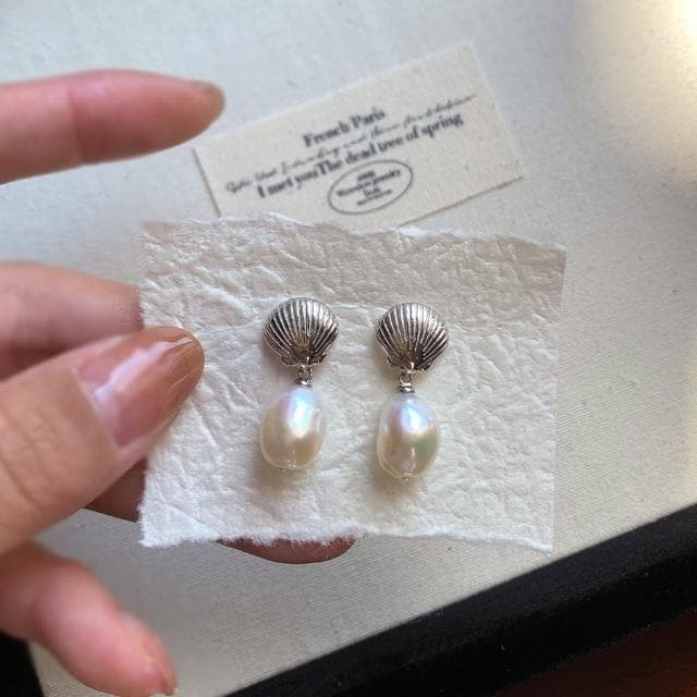 【KT DADA】復古耳環 簡約飾品 歐美耳環 氣質耳環 禮物 耳釘 純銀耳還 珍珠耳環 貝殼耳環 金耳