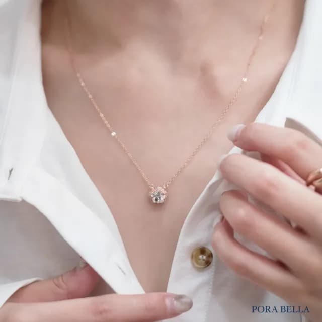 【Porabella】925純銀花朵鑲鑽吊墜 梅花項鍊 鑲鑽項鍊 鋯石鎖骨鏈 法式小眾 生日禮物送女友 Necklace