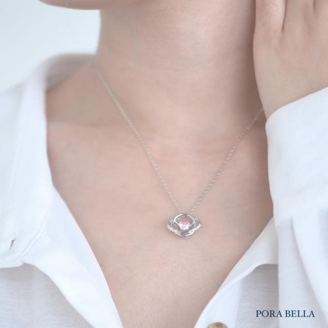 【Porabella】S925純銀鋯石項鍊 星河之心項鍊 鎖骨鏈 跳動的心粉鑽項鍊 七夕禮物 送女友 Necklace
