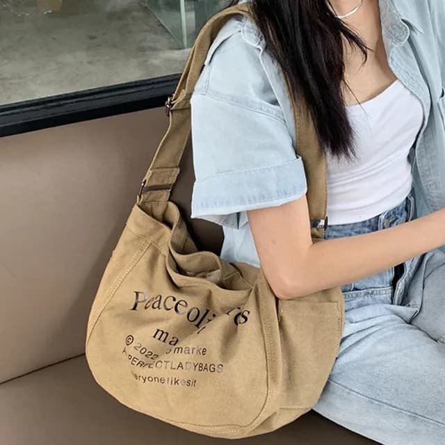【LEESA】父親節禮物 帆布包\生日禮物\流浪包\單肩包\包包女\韓國帆布包\大容量側背包\大包包\束口包\歐美