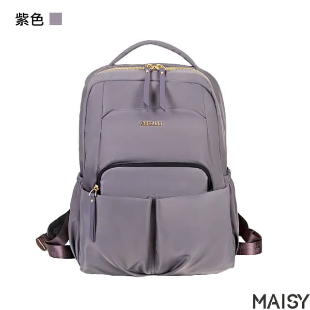 【MAISY】情人節禮物 多色時尚女仕14吋牛津布防水包 電腦包 後背包 雙肩包(黑色／黑配棕／粉色／