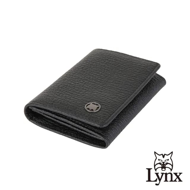 【Lynx】美國山貓大象紋進口牛皮2卡名片夾皮夾短夾錢包男夾(黑色)