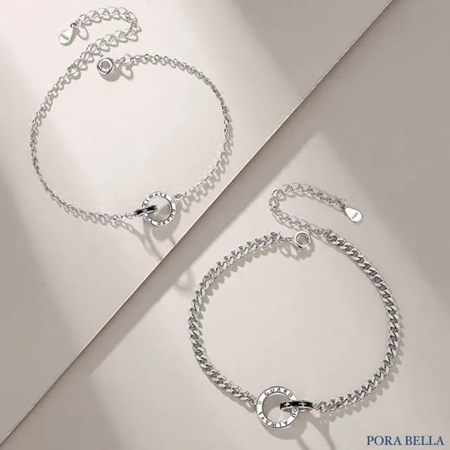 【Porabella】925純銀情侶手鍊 星月守護手鏈 雙環手鍊手鍊 情人節禮物 告白禮物 Bracelets