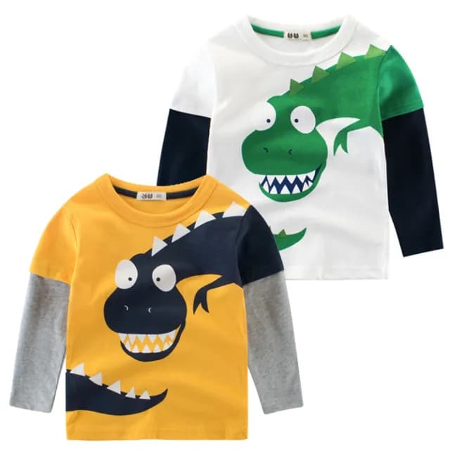 【橘魔法】假兩件拼接大眼恐龍長袖上衣(恐龍 薄長袖 上衣 童裝 男童 兒童)