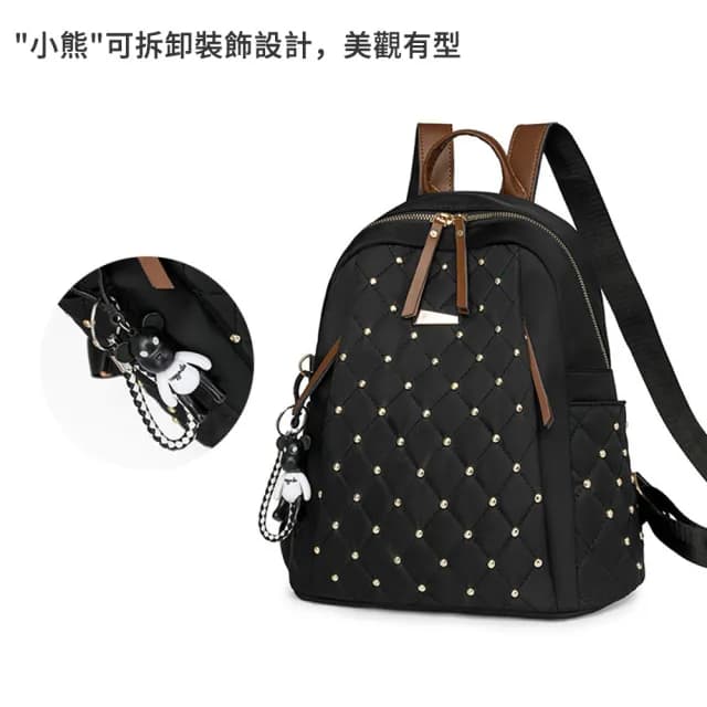 【MUAN】情人節禮物 牛津布鉚釘雙肩包 韓版時尚後背包 女士背包(單肩/手提/側背)
