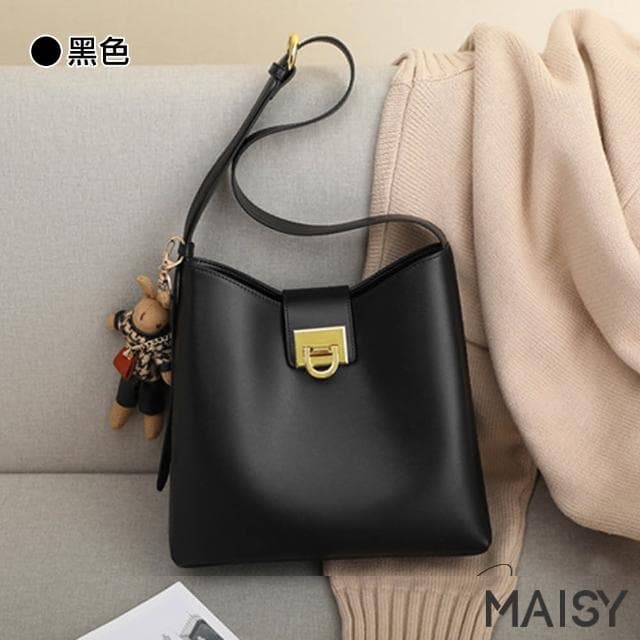 【MAISY】母親節禮物 時尚真皮大容量肩背水桶包 斜背包(現+預  黑色 / 棕色)