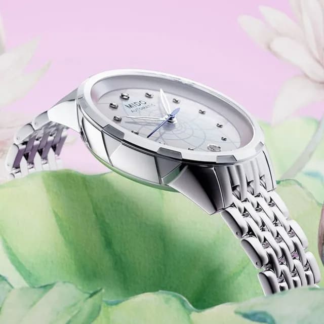 【MIDO 美度】官方授權 Rainflower 花雨系列 珍珠貝真鑽機械女錶-34mm 手錶 禮物 推薦(M0432071110600)