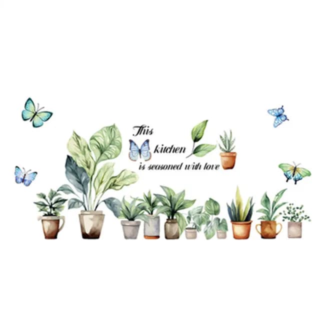 【北熊の天空】盆栽植物  蝴蝶 拼貼 廚房 創意牆貼 牆面美化 裝飾貼 牆面裝飾貼(牆貼 創意璧貼 壁貼紙)