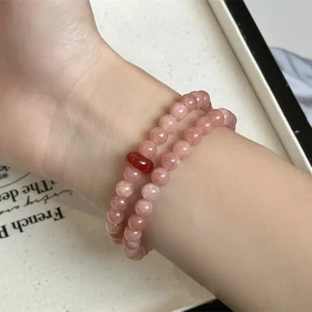 【Penny珮妮】太陽石+紅瑪瑙雙圈手鍊6mm(母親節禮物/交換禮物/送女友/送閨蜜/生日禮物)