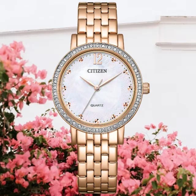 【CITIZEN 星辰】LADYS系列 白蝶貝 時尚水晶腕錶 七夕 情人節 送禮 推薦(EL3104-54D)