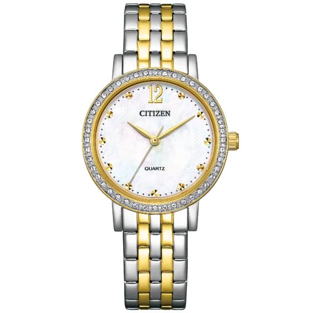 【CITIZEN 星辰】LADYS系列 白蝶貝 時尚水晶腕錶 七夕 情人節 送禮 推薦(EL3104-54D)