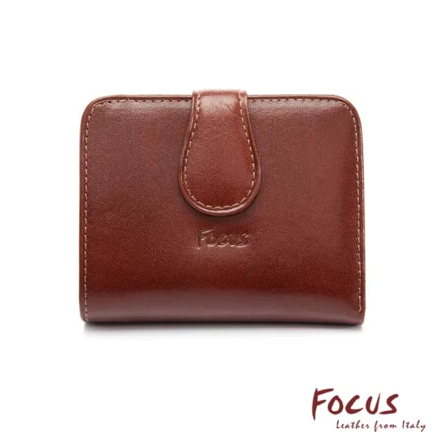【FOCUS】真皮包包 壓扣零錢包女短夾FTC3303(義大利植鞣革/頭層牛皮/真皮包包 女夾)