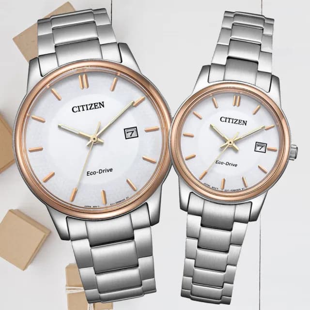 【CITIZEN 星辰】PAIR系列 光動能 簡約時尚對錶 七夕 情人節 送禮 推薦(BM6979-74A/EW2319-71A)