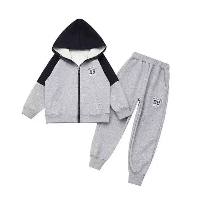 【小衣衫童裝】中大童春秋季數字8拉鍊連帽長袖上衣長褲套裝(1130904)