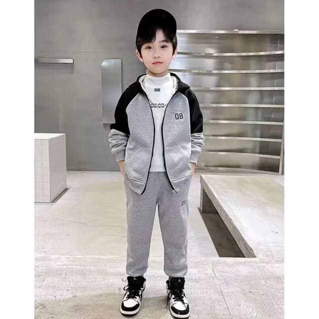 【小衣衫童裝】中大童春秋季數字8拉鍊連帽長袖上衣長褲套裝(1130904)