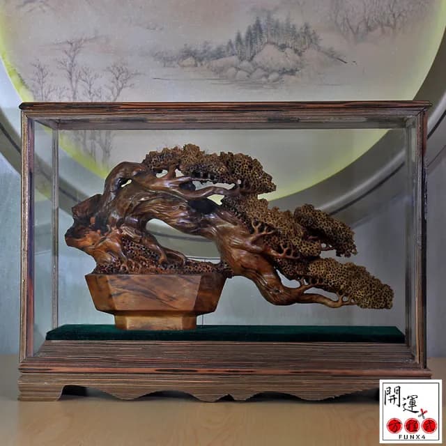 【開運方程式】金錢樹陰沉金絲楠木招財樹木雕擺件ST08(手工精雕 木雕 招財開運擺件 陽宅風水/入厝禮)