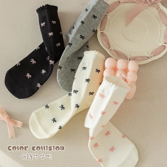 【橘魔法】（4雙一組）清新點點蝴蝶結中筒襪(短襪 襪子 兒童 女童 童裝)